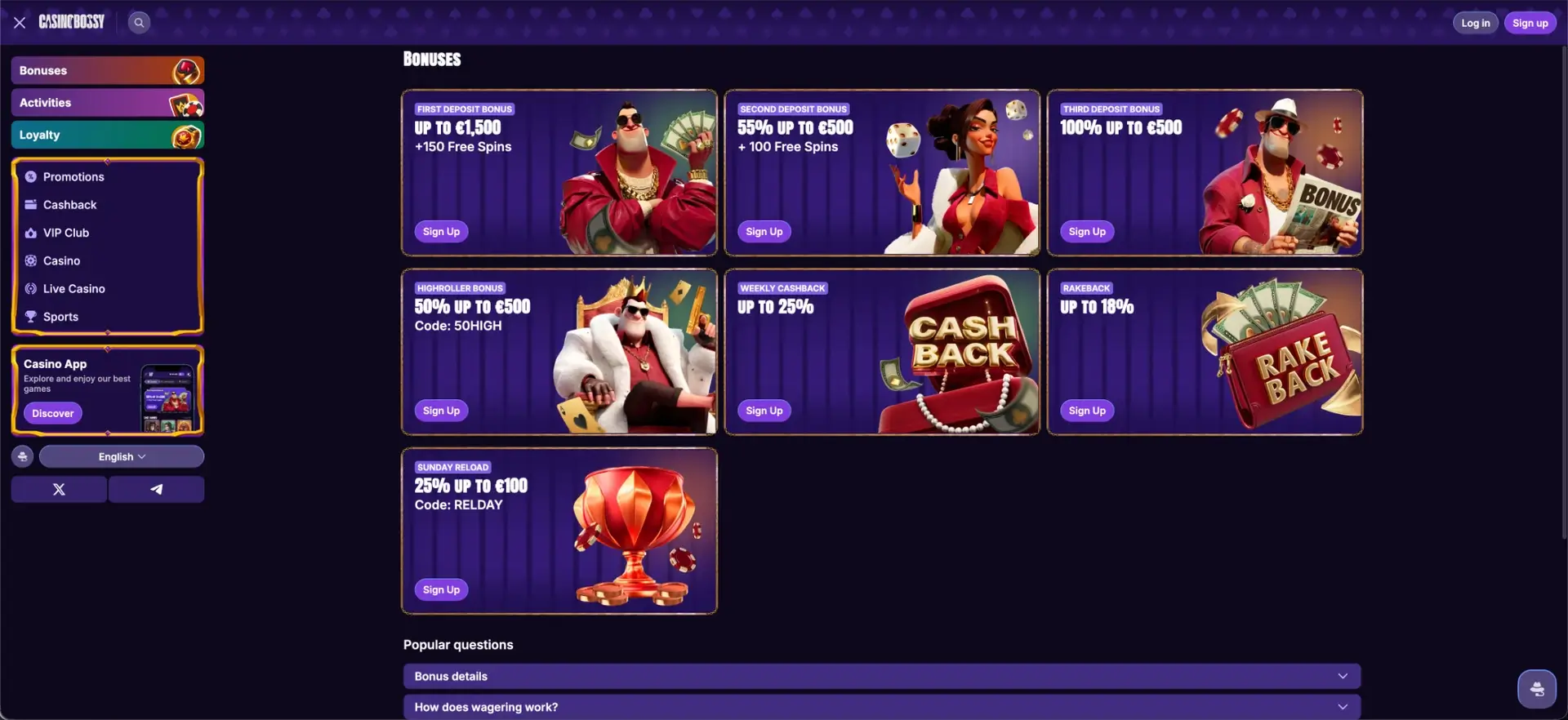 CasinoBossy bonuses and promotions