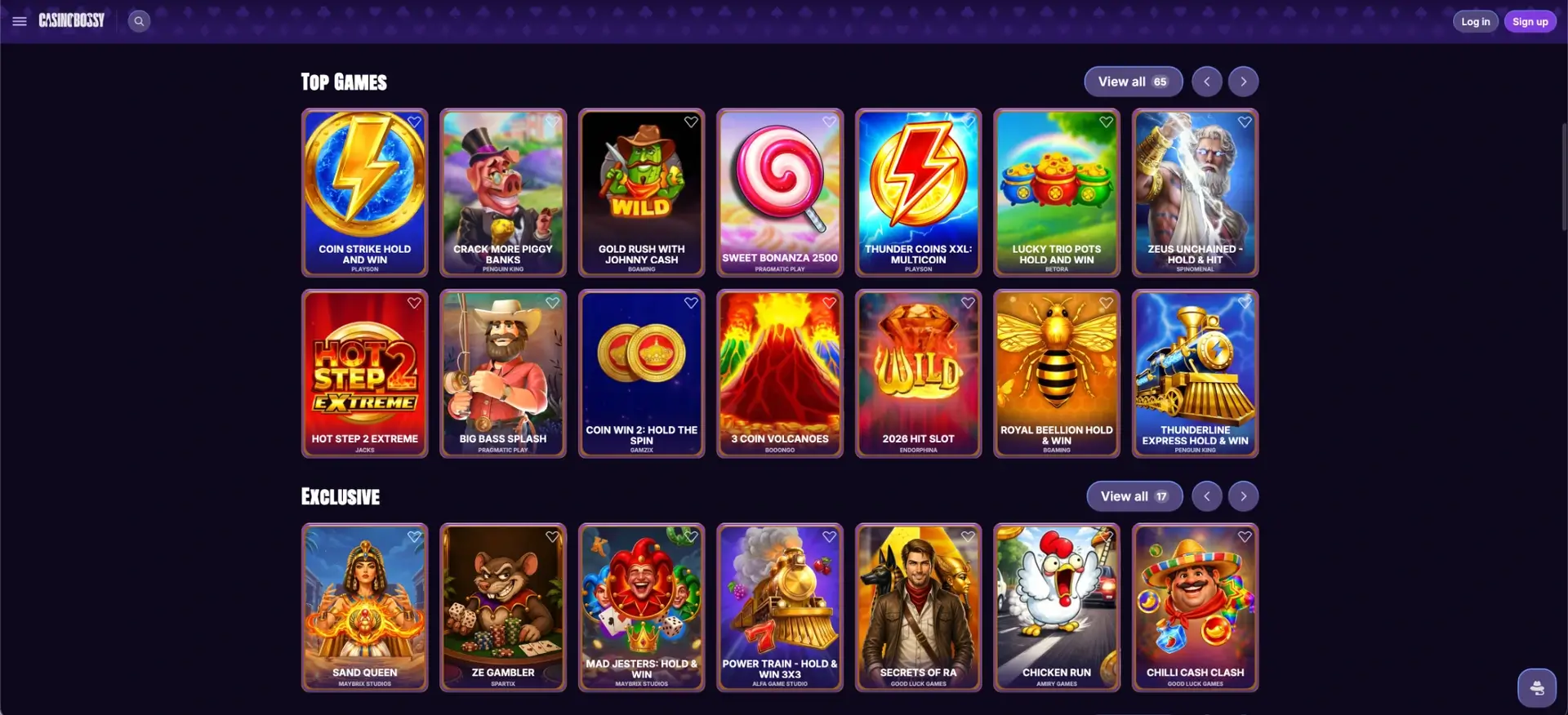 CasinoBossy game catalogue